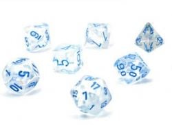 7 DÉS MINIATURE ENSEMBLE JDR -  7 DÉS MINIATURES, GLAÇONS AVEC BLEU PÂLE -  BOREALIS CHX